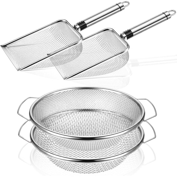 4 Pcs Soil Sifter for Gardening, Sand Sifter for Beach with Handle for 5 Gallon Bucket, Stainless Steel Soil Sifters for Rocks 3mm 5mm 6mm Compost Sifting Tools Set Mesh Gravel Sawdust