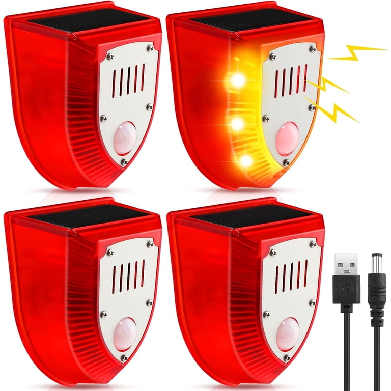 Solar Motion Sensor Alarm – 129dB Dog Bark & Gunshot Sounds, Flashing Warning Light, 3 Modes For Home, Villa, Yard & Farm Security
