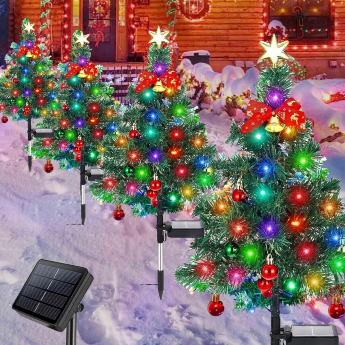 4 Pcs Solar Christmas Tree Garden Stake Lights 29 Inch Waterproof