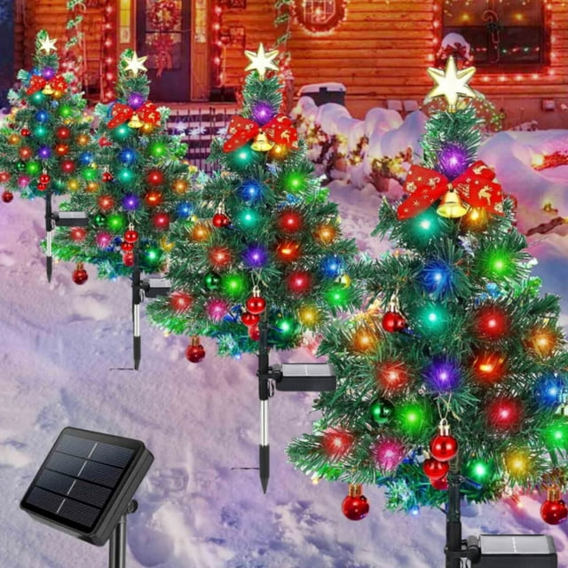 4 Pcs Solar Christmas Tree Garden Stake Lights 29 Inch Waterproof