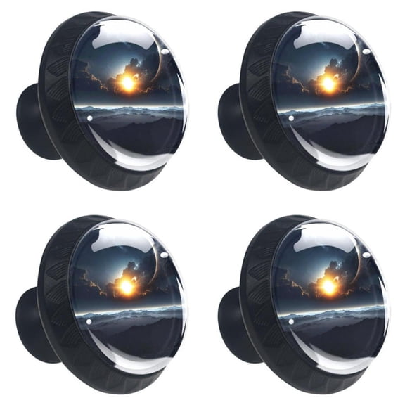 4 Pcs Solar Eclipse Sky Print Cabinet Knobs 30mm Round Crystal Glass Drawer Handles Pulls with Screws for Kitchen Cupboard Wardrobe Closet Dresser, Home&Office