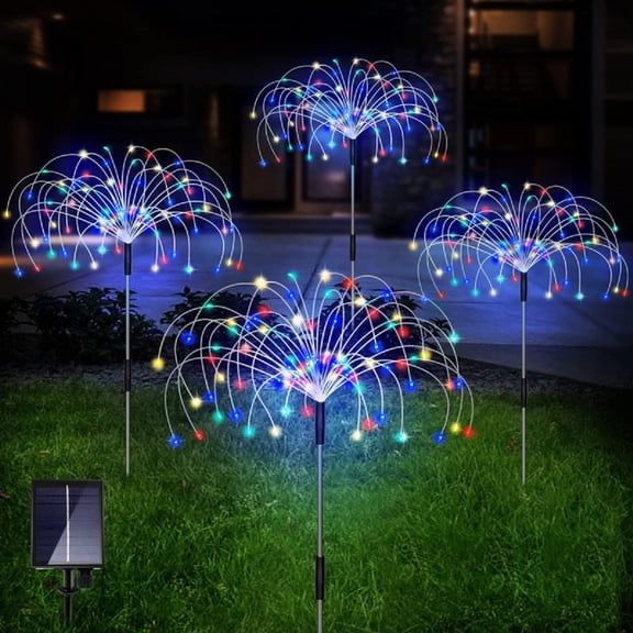 4 Pcs Solar Garden Lights, Firework Lights, Decorative, 8 Lighting Modes with 320 LED Twinkling Waterproof Landscape Outdoor Decor, for Pathway Backyard Walkway Patio(Colorful)