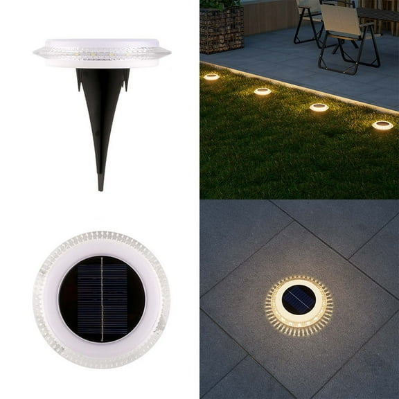 4 Pcs Solar Garden Lights​ White Disc Radial LED Black Solar Panel Spike Fix Lawn Buried Bright Even Glow Garden Yard Outdoor Illumination
