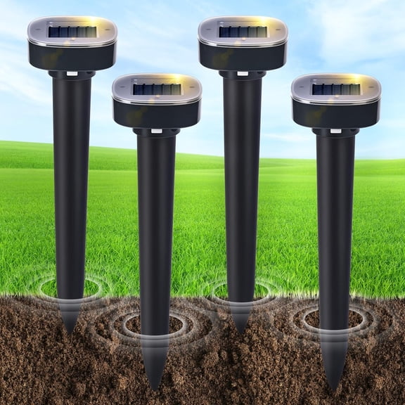 4 Pcs,Solar Mole Repellent, Outdoor Gopher Repellent Ultrasonic Mole Repellent Stakes Waterproof for Garden Yard Home Use,Get Rid of Moles Groundhog Snake Repellent
