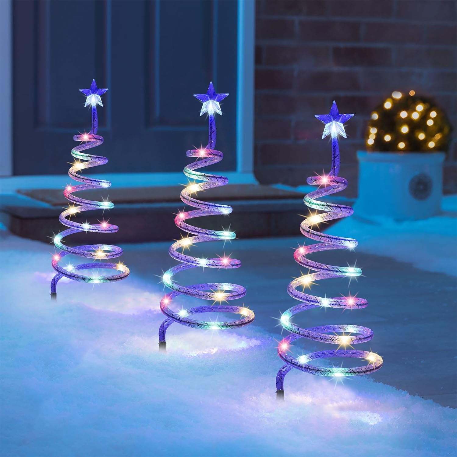 4 Pcs Solar Spiral Christmas Tree Pathway Lights, Solar Powered Pre Lit
