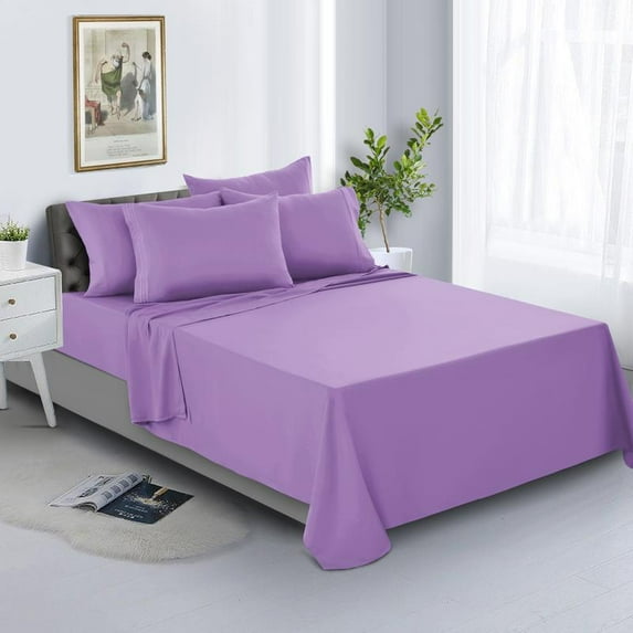 4 Pcs Solid Bed Sheets Set-16 Inches deep Pocket Bedding Set -Eco Friendly Microfiber Queen Sheets-Hotel Luxury King Bed Sheet & Pillowcases