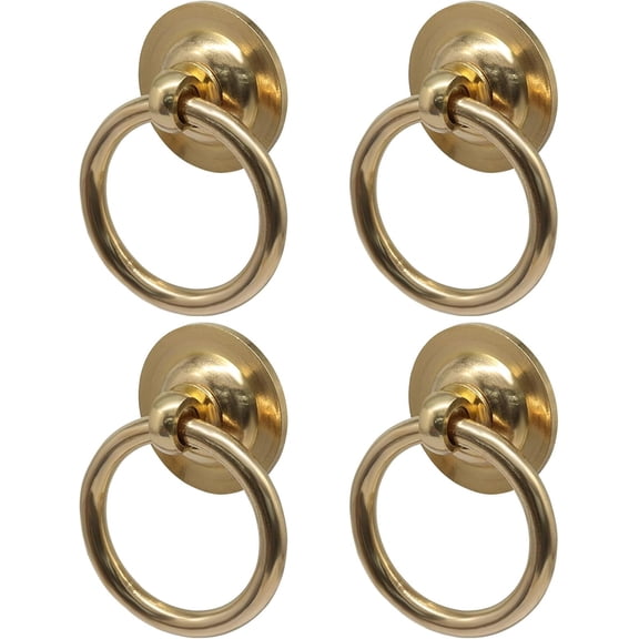 4 Pcs Solid Brass Cabinet Ring Pulls, Solid Vintage Drawer Handles for Kitchen Dresser Closet Cupboard (Gold)