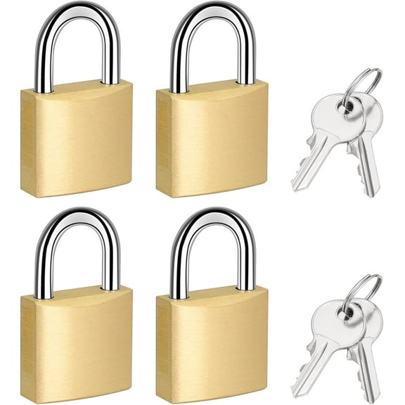 4 Pcs Solid Brass Padlock and Key,Small shackle lock,Heavy-Duty Waterproof Padlocks,Extra Long Shackle,for School Gym Locker,Hasp Storage,Shed,Gate