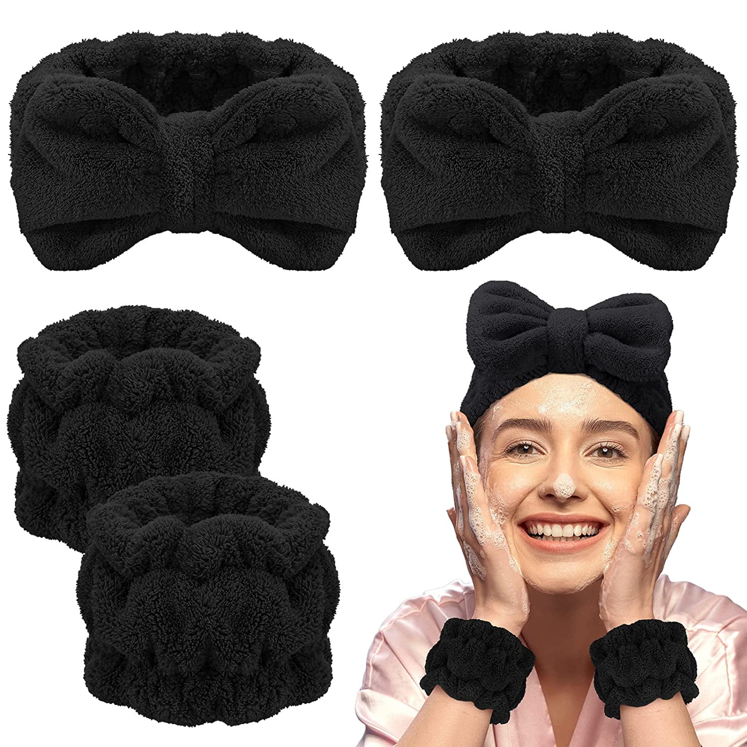 4 Pcs Spa Headband Wrist Washband Scrunchies Cuffs for Washing Face