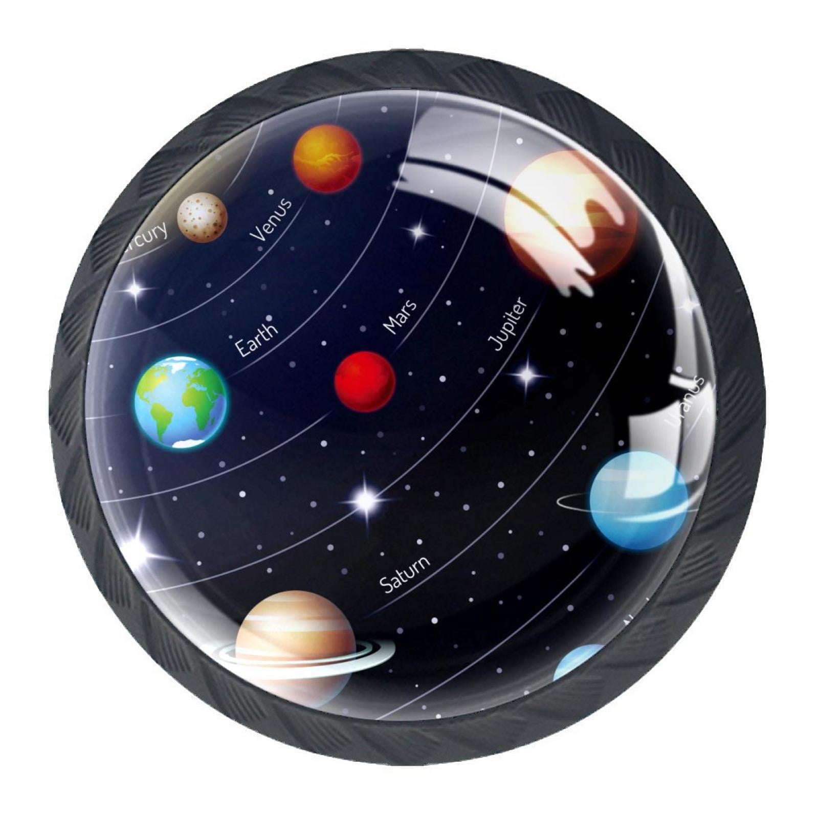 4 Pcs Space Planets Galaxy Knobs for Kitchen Cabinet Cupboard Dresser Bookcase Drawer Pulls Handles Round Home Decor