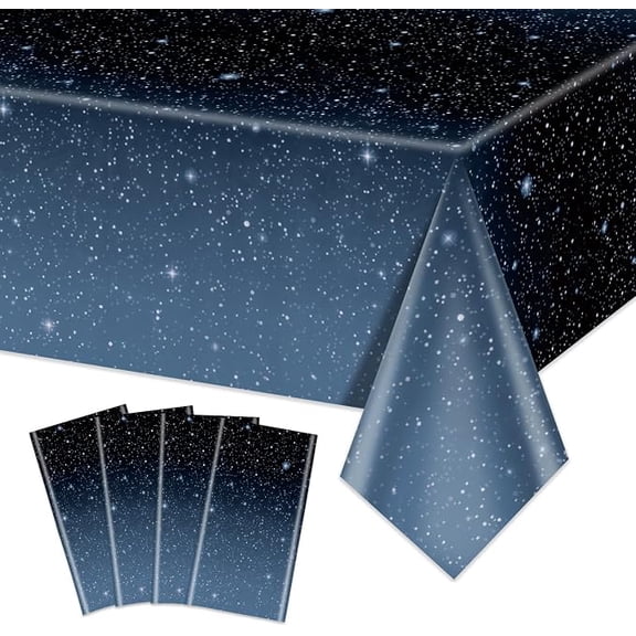 4 Pcs Space Tablecloths, 51 x 86Galaxy Explore Theme Plastic Table Cloth Disposable Use for Kids Outer Space Stars Theme Birthday Decorations