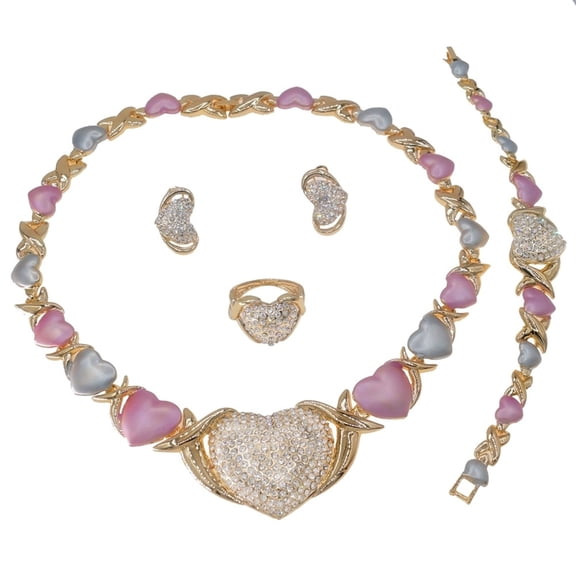 4 Pcs Sparkling Crystal Engagement Wedding Jewelry Sets for Women Necklace Bracelet Earrings Ring Sets Bridal Jewelry Sets for Women Party Prom