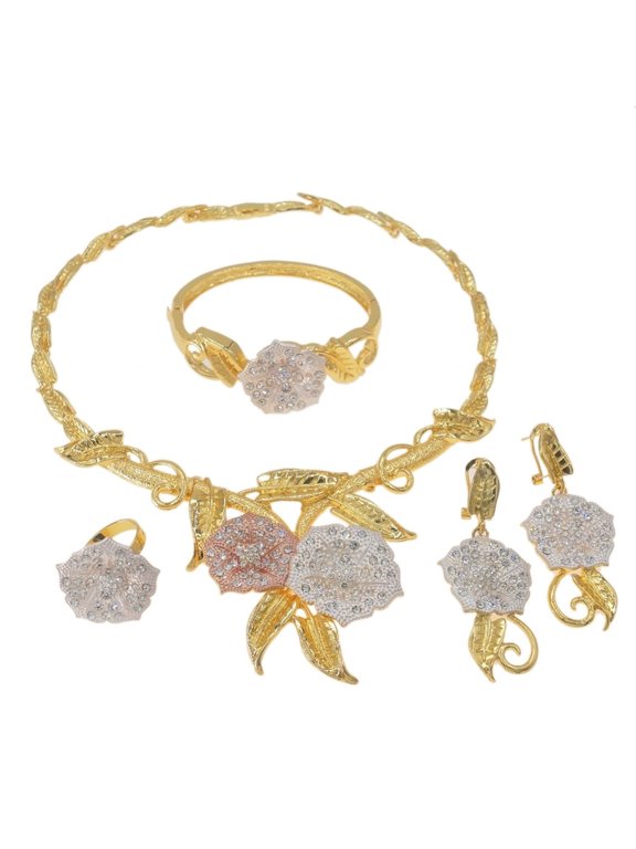 4 Pcs Sparkling Crystal Womens Jewelry Sets Necklace Earrings Ring Bracelet Sets Brides Bridesmaid Jewelry Sets for Wedding Engagement Party Prom