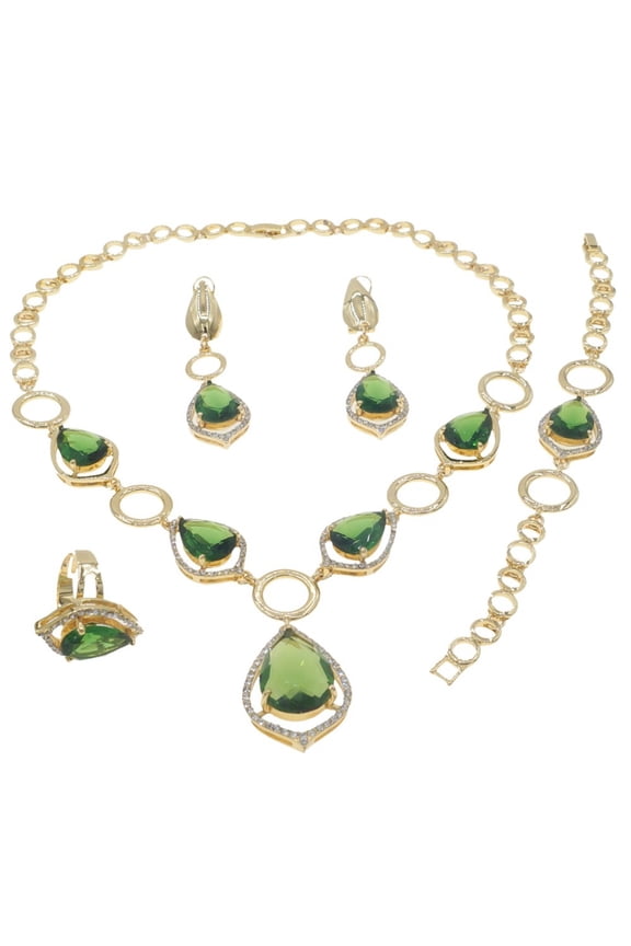 4 Pcs Sparkling Green Crystal Bridesmaid Brides Jewelry Sets for Wedding Necklace Bracelet Earrings Ring Women's Jewelry sets for Engagement Party Prom