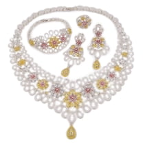 4 Pcs Sparkling Women Jewelry Sets Crystal Necklace Earrings Bracelet Ring Jewelry sets for Women Brides Jewelry Sets for Wedding Engagement Party Prom