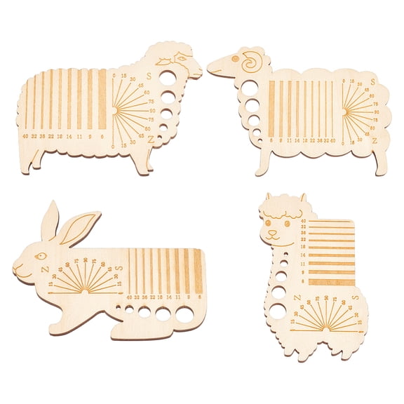 4 Pcs Spinning Control Card 4 Sizes Animal Knitting Needle Gauge and Ruler Alpaca Sheep Rabbit Shaped Wood Knitting Tool