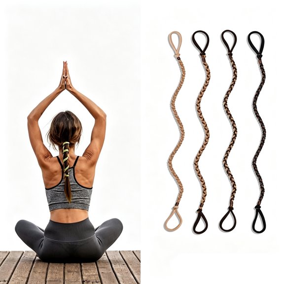 4 Pcs Spiral Hair Ties, Braided Sports Wrap Around Ponytail Holders Soft Elastic Spiral Rip Ties for Long Thick Hair, Tangle-Free Hair Accessories