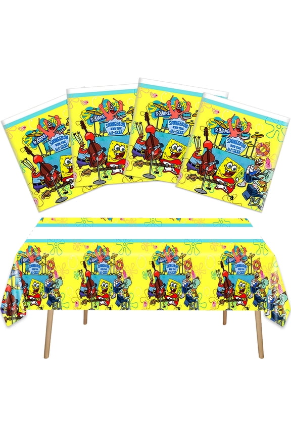 4 Pcs For Spongebob Cartoon Themed Tablecloths Rectangular Birthday Party Decorations,Disposable Waterproof Tablecloth 70.942.5 Inch for Celebration Parties Supplies