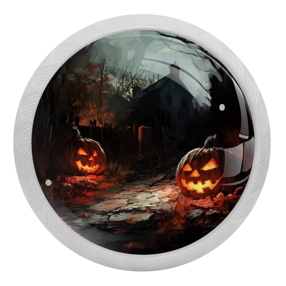 4 Pcs Spooky Halloween Pumpkin Castle Crystal Glass Drawer Knob Pull Handle Ergonomic 30mm Glow in The Dark Furniture Cabinet Handle for Kitchen Dresser Cupboard Wardrobe