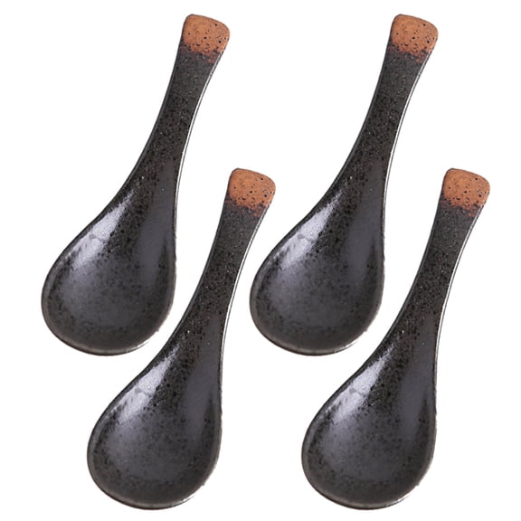 CIMAXIC Japanese Style Ceramic Spoons Curved For Household Users Breakfast 4Pcs 5.7X1.7In