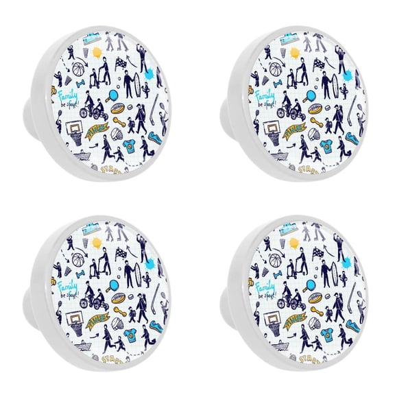 4 Pcs Sport Knobs for Kitchen Cabinet Cupboard Dresser Bookcase Drawer Pulls Handles Round Home Decor