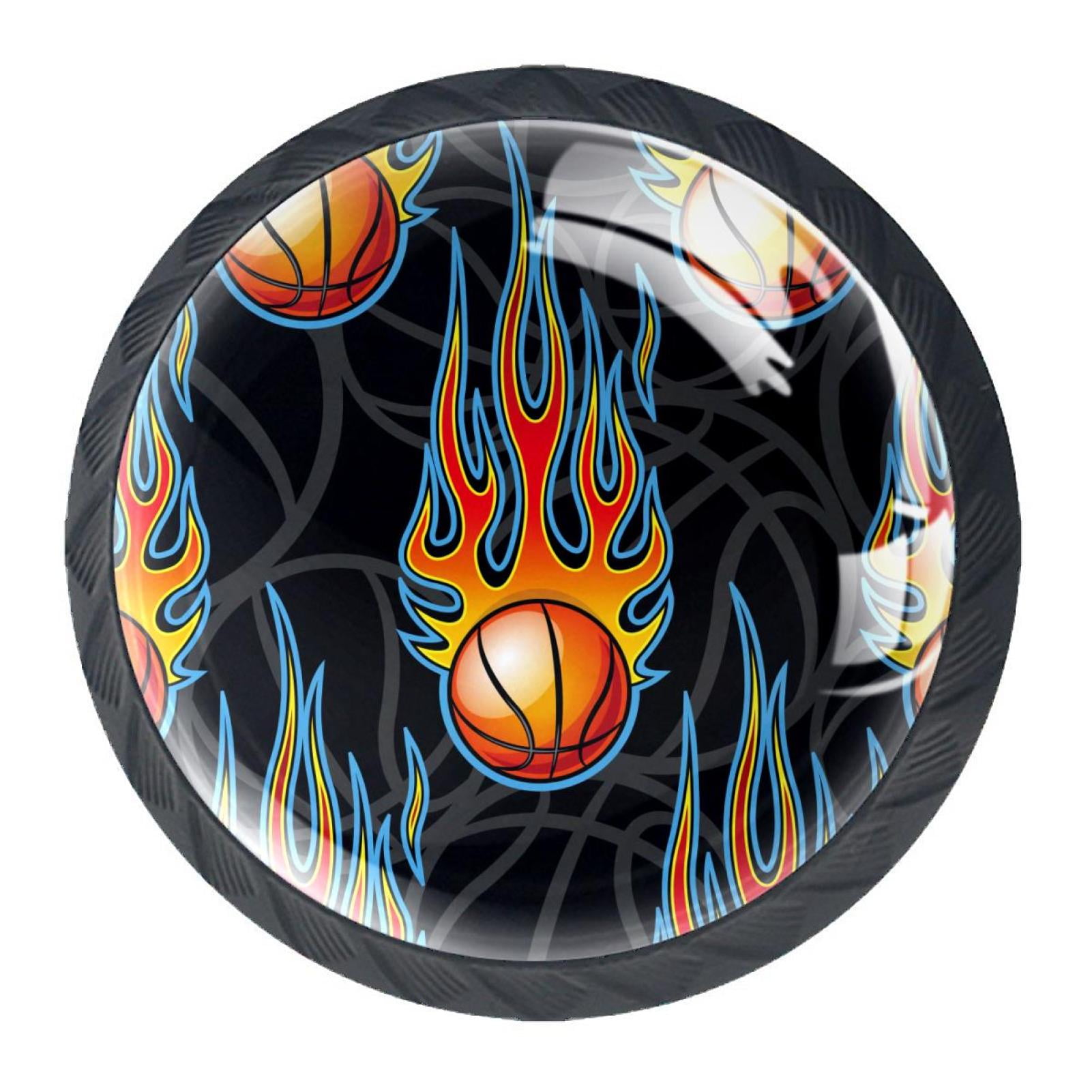 4 Pcs Sports Basketball Power Fire Knobs for Kitchen Cabinet Cupboard Dresser Bookcase Drawer Pulls Handles Round Home Decor