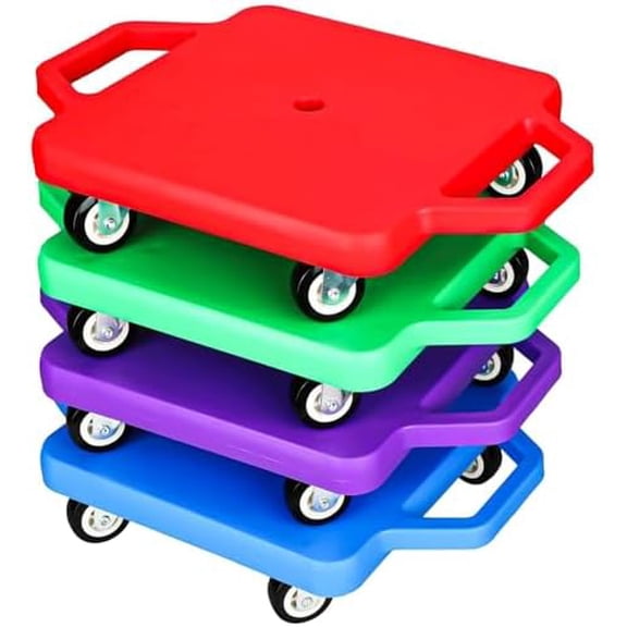 4 Pcs Sports Scooter Board with Handles,12 Inch Fun Scooters with Plastic Casters,Floor Scooter, Sitting Scooter Board for Kids Children Gym Indoor Outdoor Activities,Over 6 Years Old