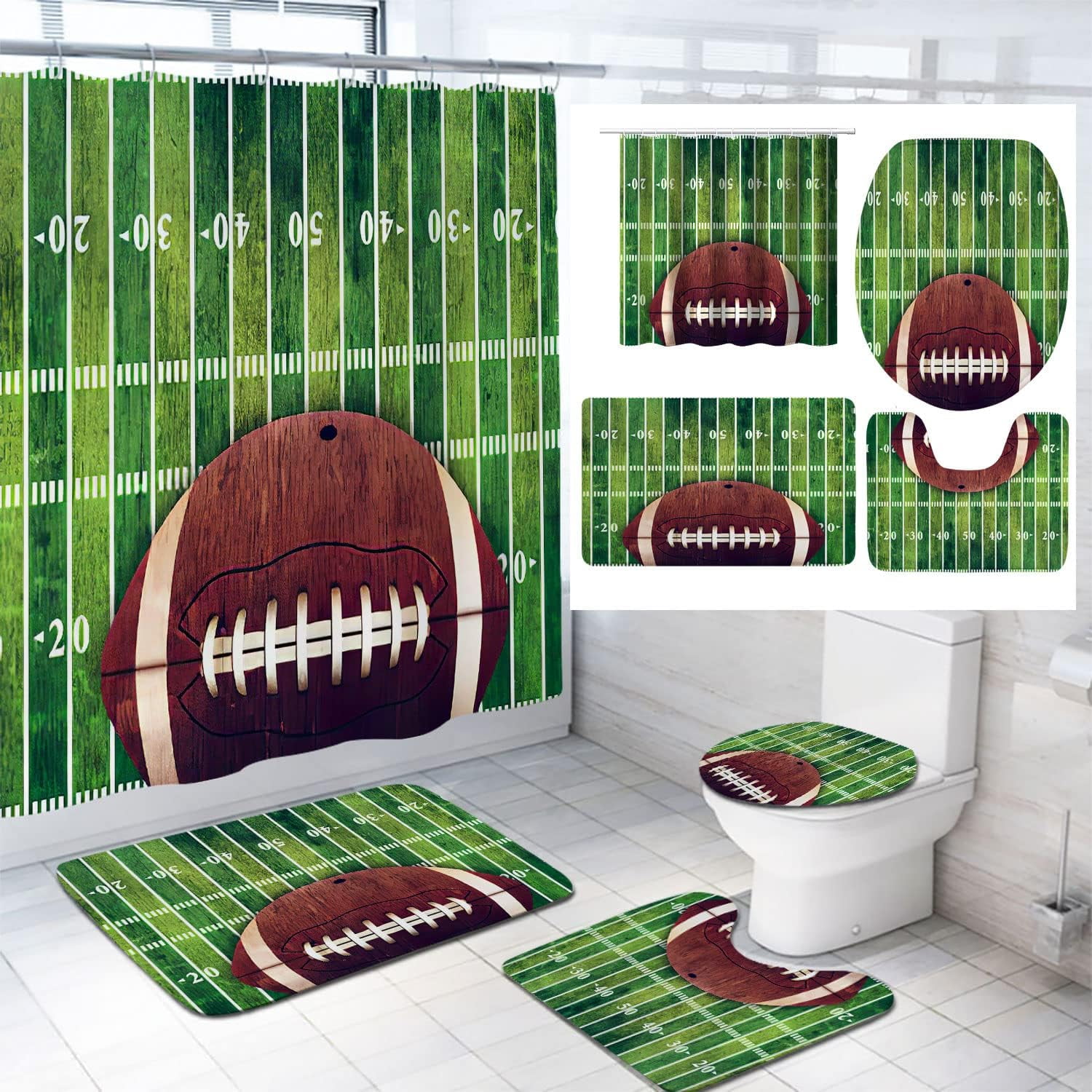 4-pcs-sports-shower-curtain-football-on-fire-and-water-flame-splashing