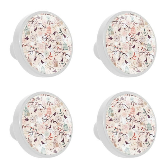 4 Pcs Spring Birds Knobs for Kitchen Cabinet Cupboard Dresser Bookcase Drawer Pulls Handles Round Home Decor