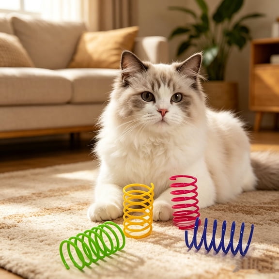 4 Pcs Spring Cat Teaser Toy, Colorful Bouncing Play Toy, Interactive Batting Toy for Kitten Boredom Relief, 1.77x0.98x0.98in