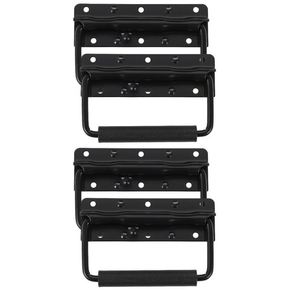 4-Pack Heavy Duty Black Spring Folding Handles for Kitchen Cabinets, Tool Boxes, and Storage Cases, Cabinet Pulls