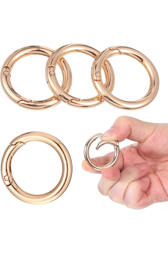 4 Pcs Spring O Rings Round Clips, 1 Inch Gold Key Ring Snap Keychain Ring Metal Circle Rings for Keyring Handbag Purse Handbag Jewelry Making DIY Crafts