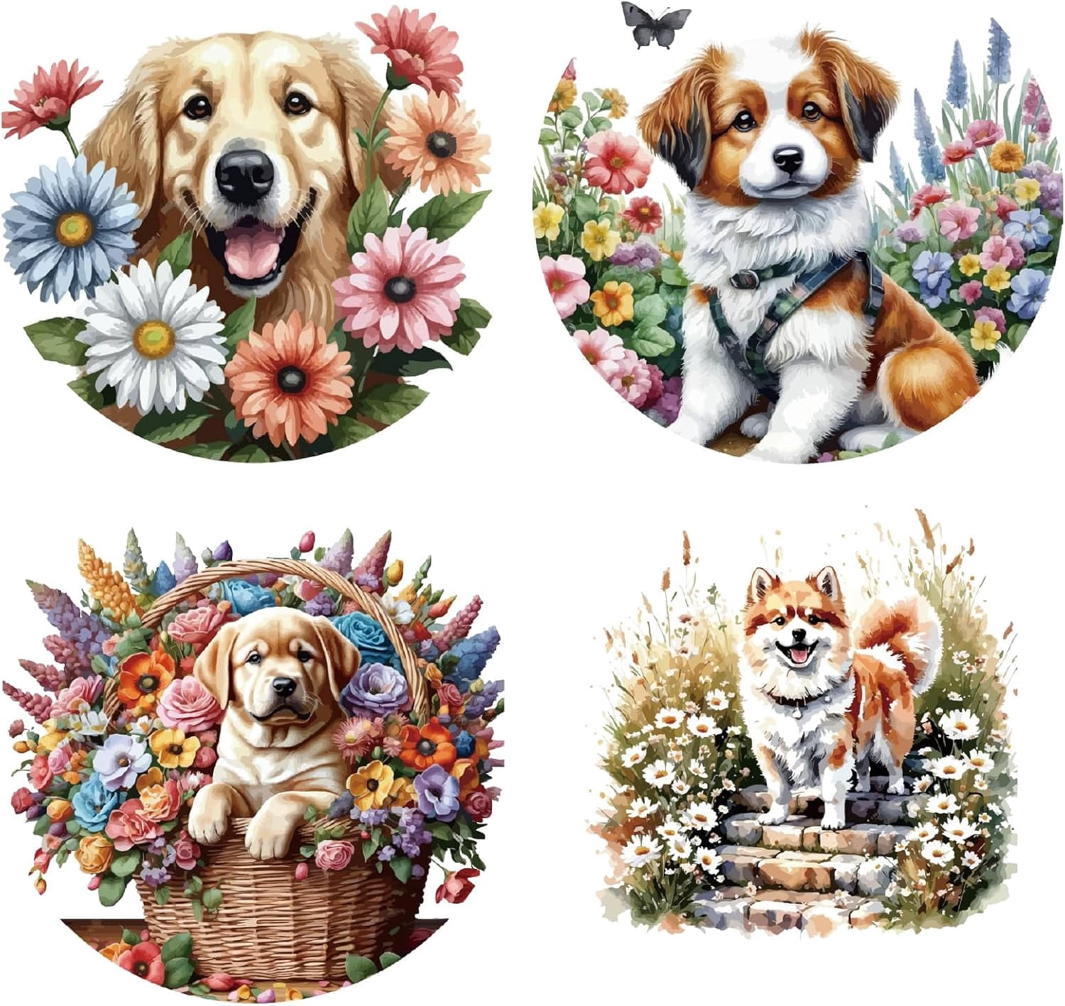 4 Pcs Spring Summer Flower Window Clings Sticker Dog Flower Animal Wall ...