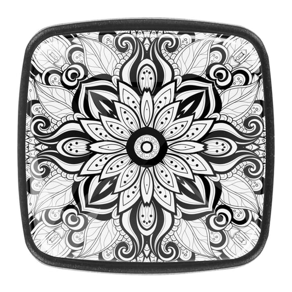 4 Pcs Square Cabinet Handle Cupboard Knob Drawer Pulls Handle Black and White Tribal Drawer Knobs with Screws Furniture Decoration