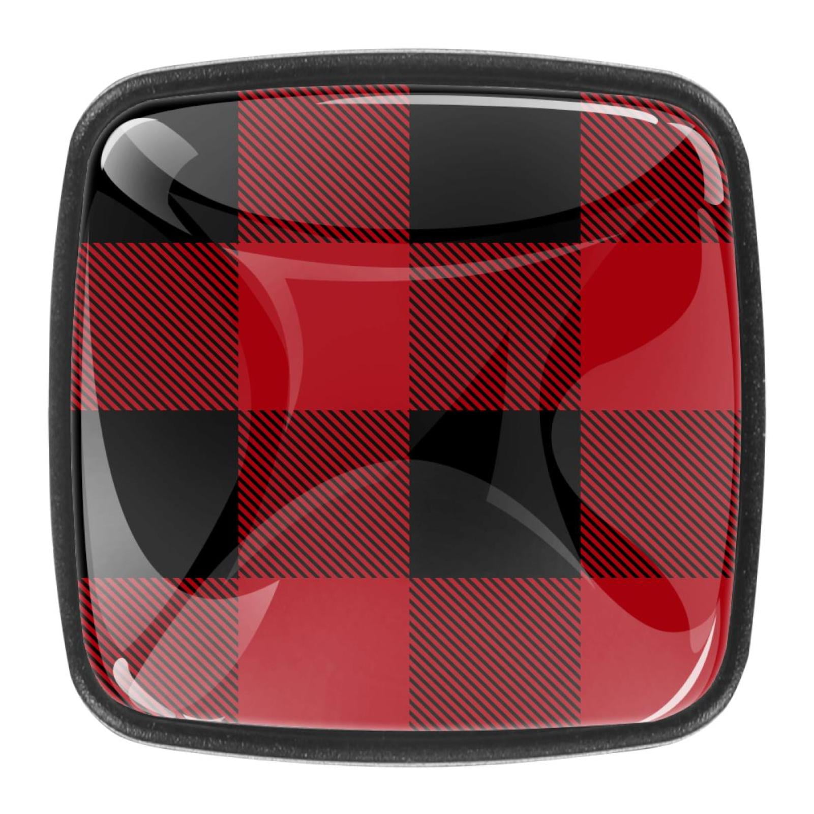4 Pcs Square Cabinet Handle Cupboard Knob Drawer Pulls Handle Buffalo Plaid Drawer Knobs with Screws Furniture Decoration