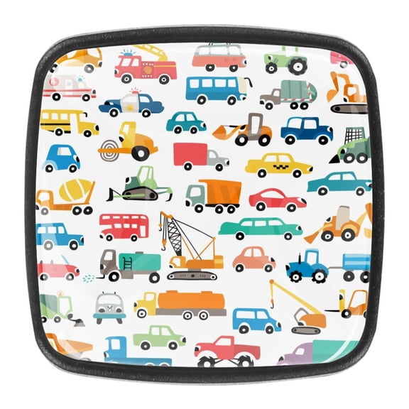 4 Pcs Square Cabinet Handle Cupboard Knob Drawer Pulls Handle Cartoon Cars Collection Drawer Knobs with Screws Furniture Decoration