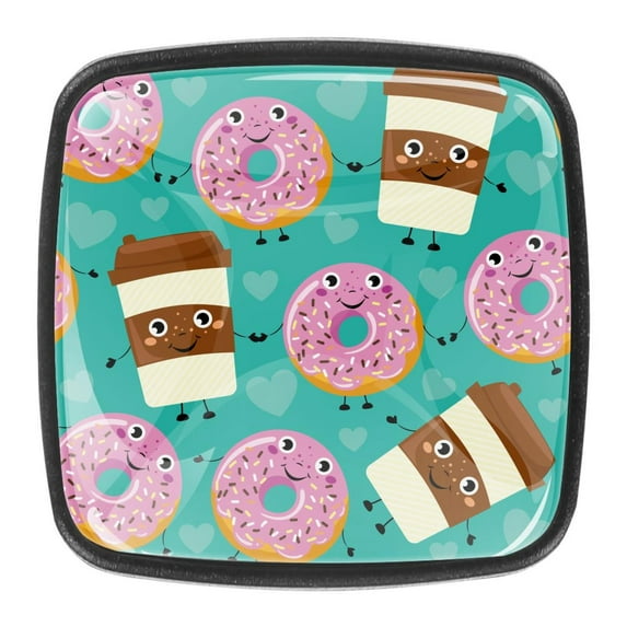 4 Pcs Square Cabinet Handle Cupboard Knob Drawer Pulls Handle Donut Drinks Coffee Drawer Knobs with Screws Furniture Decoration