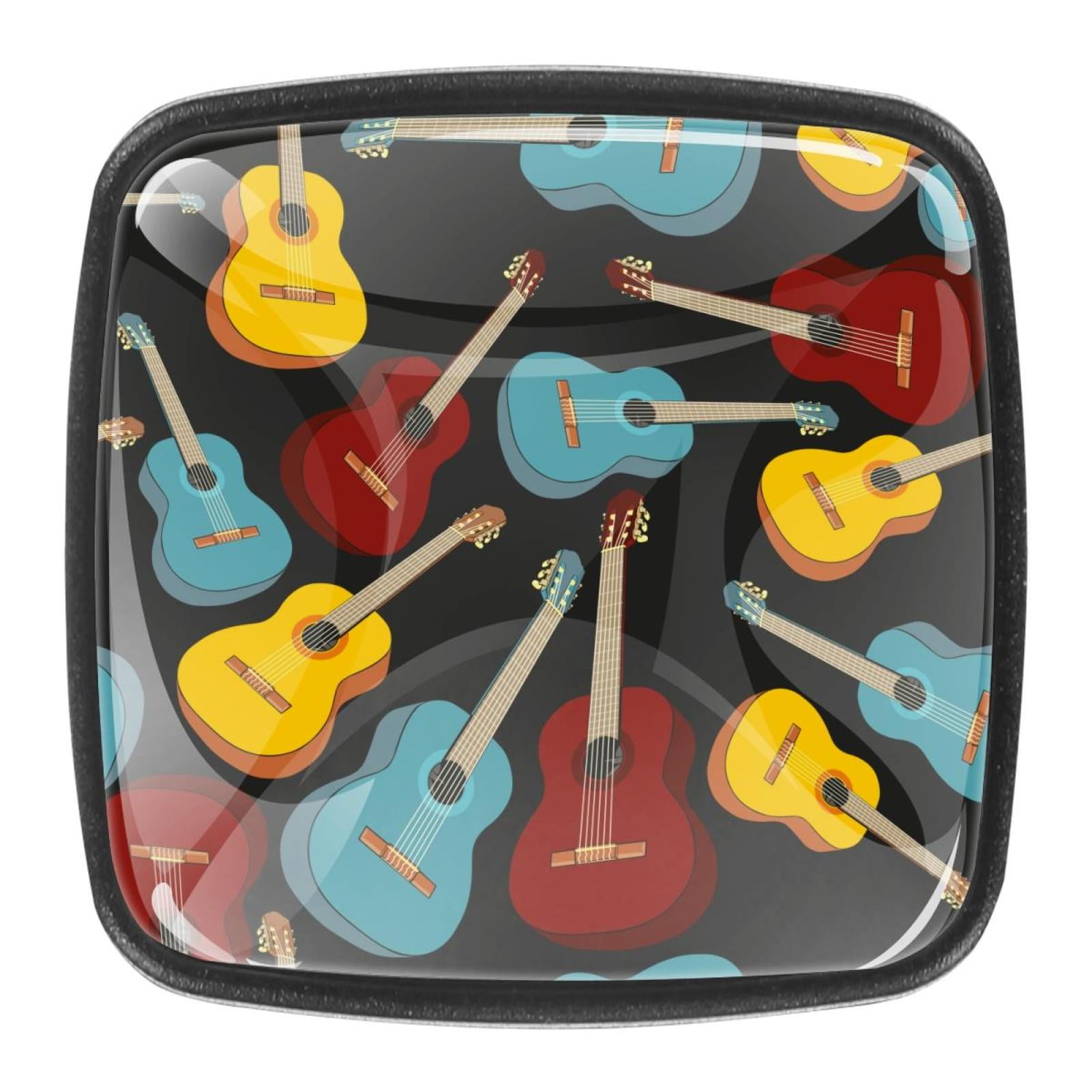 4 Pcs Square Cabinet Handle Cupboard Knob Drawer Pulls Handle Guitars Music Drawer Knobs with Screws Furniture Decoration