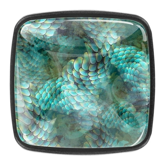 4 Pcs Square Cabinet Handle Cupboard Knob Drawer Pulls Handle Mermaid Fish Scales Drawer Knobs with Screws Furniture Decoration