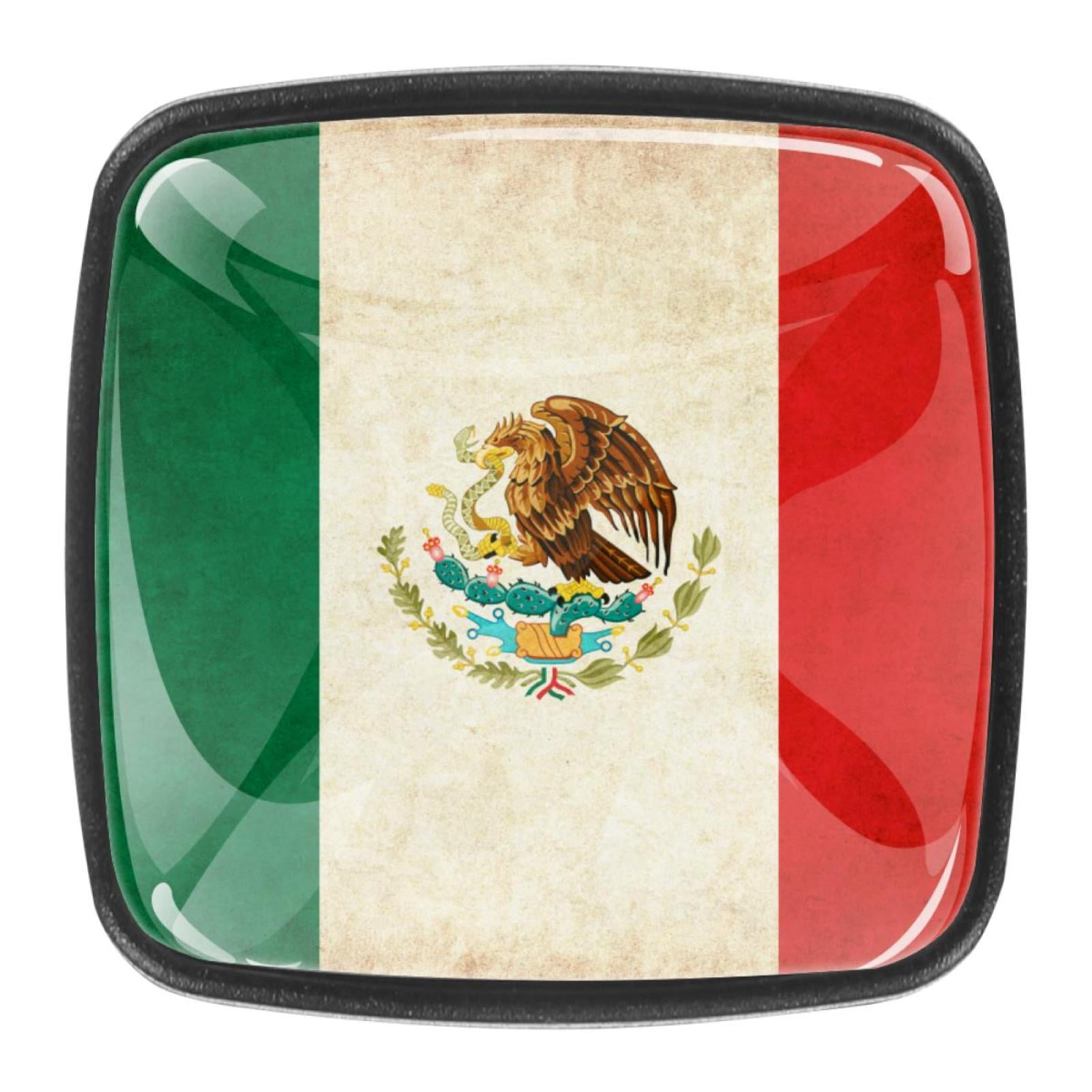 4 Pcs Square Cabinet Handle Cupboard Knob Drawer Pulls Handle Mexican Flag Drawer Knobs with Screws Furniture Decoration
