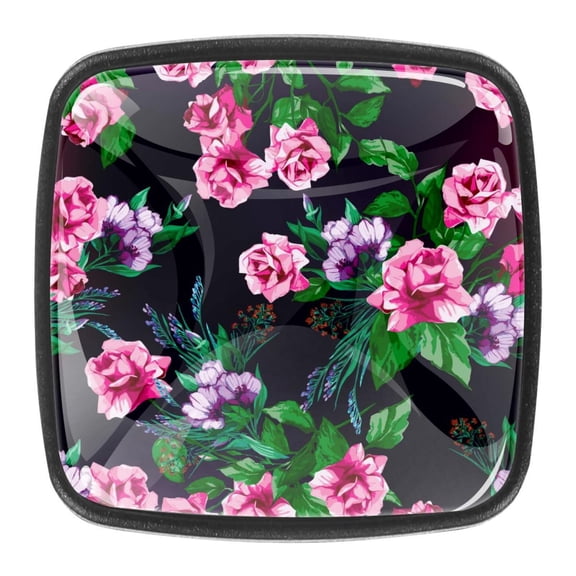 4 Pcs Square Cabinet Handle Cupboard Knob Drawer Pulls Handle Pink Rose Drawer Knobs with Screws Furniture Decoration