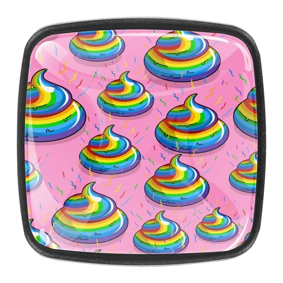 4 Pcs Square Cabinet Handle Cupboard Knob Drawer Pulls Handle Rainbow Poop Drawer Knobs with Screws Furniture Decoration