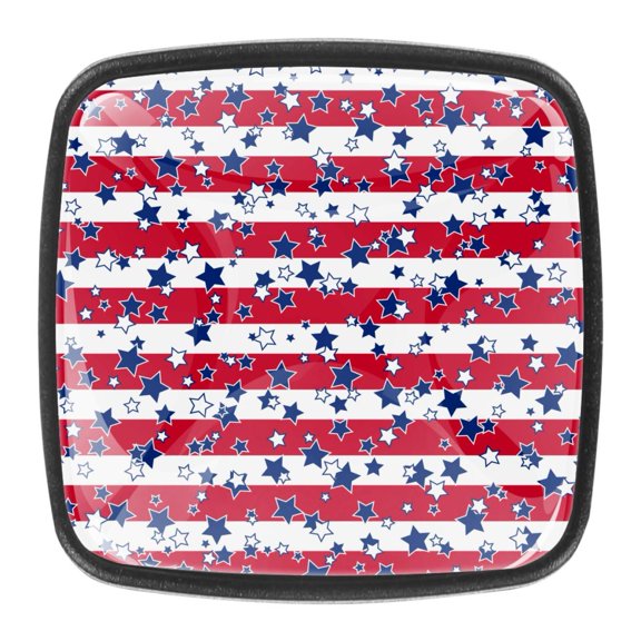 4 Pcs Square Cabinet Handle Cupboard Knob Drawer Pulls Handle Stars Stripes USA Flag Drawer Knobs with Screws Furniture Decoration