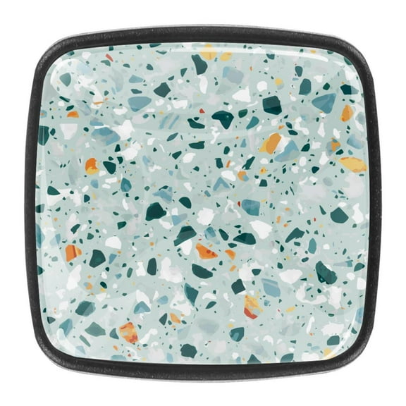 4 Pcs Square Cabinet Handle Cupboard Knob Drawer Pulls Handle Terrazzo Flooring Drawer Knobs with Screws Furniture Decoration