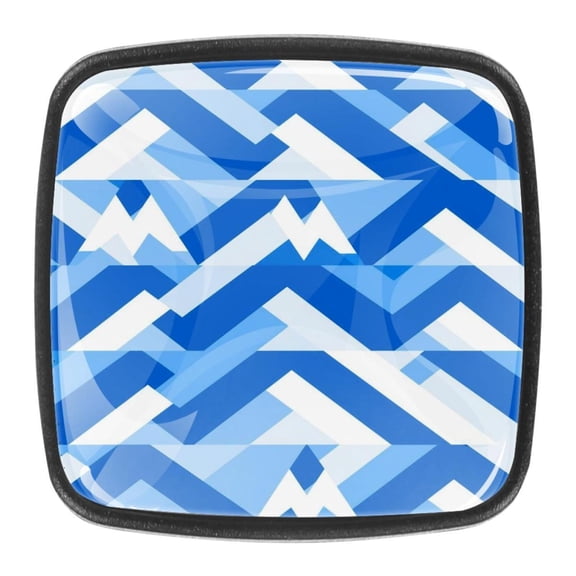 4 Pcs Square Cabinet Handle Drawer Pulls Blue and White Geometry Knobs with Screws Furniture Office Cabinet Knob Decoration