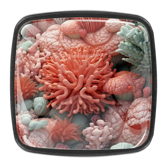 4 Pcs Square Cabinet Handle Drawer Pulls Coral Knobs with Screws Furniture Office Cabinet Knob Decoration