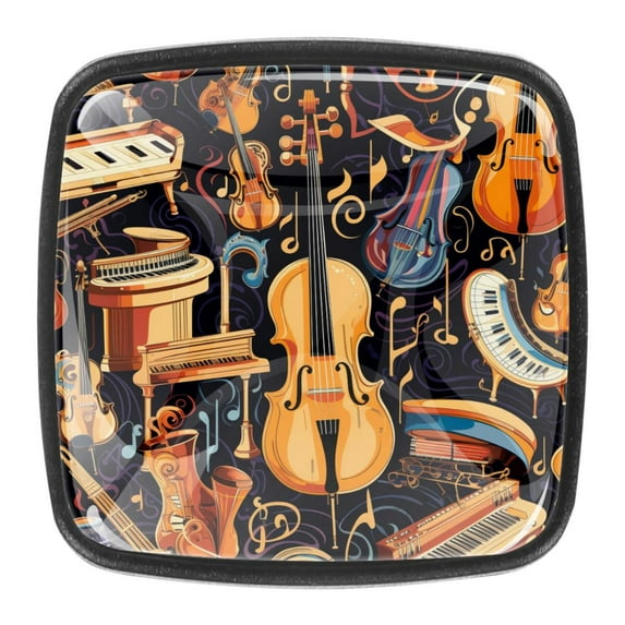 4 Pcs Square Cabinet Handle Drawer Pulls Musical Instrument Knobs with Screws Furniture Office Cabinet Knob Decoration