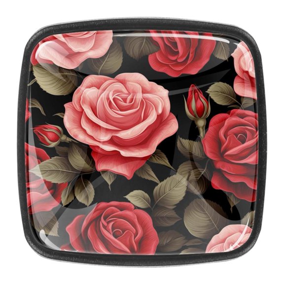 4 Pcs Square Cabinet Handle Drawer Pulls Roses Knobs with Screws Furniture Office Cabinet Knob Decoration