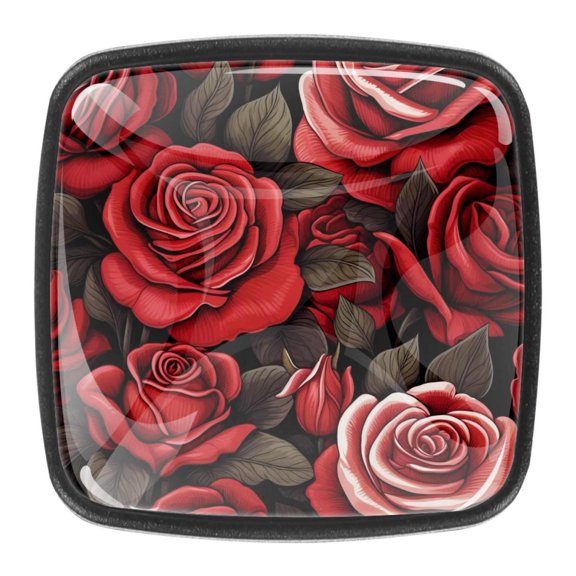 4 Pcs Square Cabinet Handle Drawer Pulls Roses Knobs with Screws Furniture Office Cabinet Knob Decoration