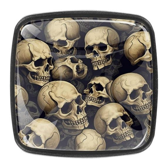4 Pcs Square Cabinet Handle Drawer Pulls Skull Knobs with Screws Furniture Office Cabinet Knob Decoration